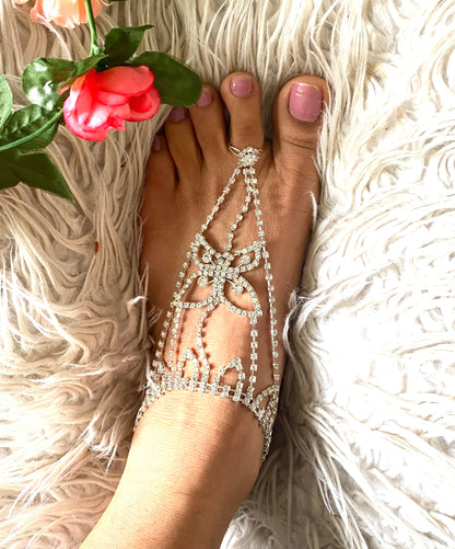 Crystal rhinestone barefoot sandals, bridal barefoot sandals , bridesmaid barefoot sandal.barefoot beach wedding shoes, boho sandals