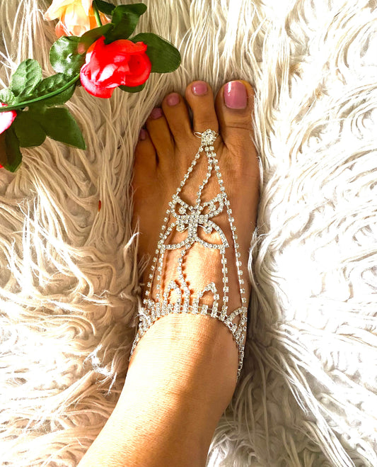 Crystal rhinestone barefoot sandals, bridal barefoot sandals , bridesmaid barefoot sandal.barefoot beach wedding shoes, boho sandals