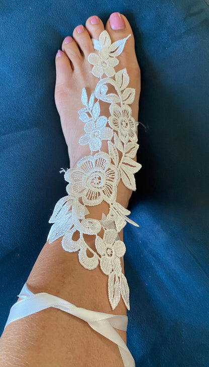 White lace barefoot sandals, Crochet barefoot sandals, beach bridal barefoot sandals, boho sandals , bottomless lace sandals