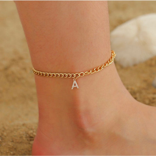 Alphabet anklet, initial anklet, anklet with letter , figarro chain anklet