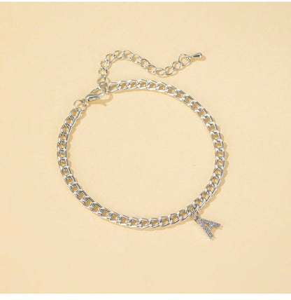 Alphabet anklet, initial anklet, anklet with letter , figarro chain anklet