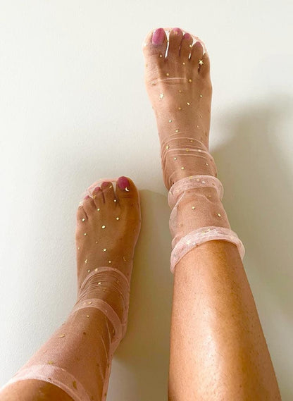 Sheer Tulle Ankle Socks With Moon and Stars Mesh net socks, net socks , glitter socks , stylish socks for women