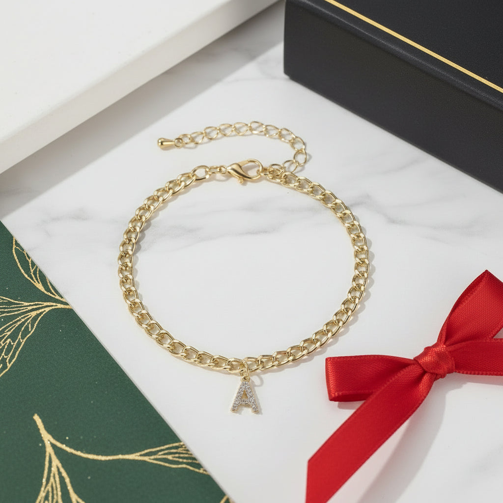 Alphabet anklet, initial anklet, anklet with letter , figarro chain anklet