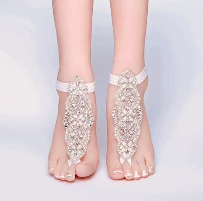 Barefoot sandals for bridal.Applique barefoot sandals Rhinestone barefoot sandals, lace barefoot sandals with stones