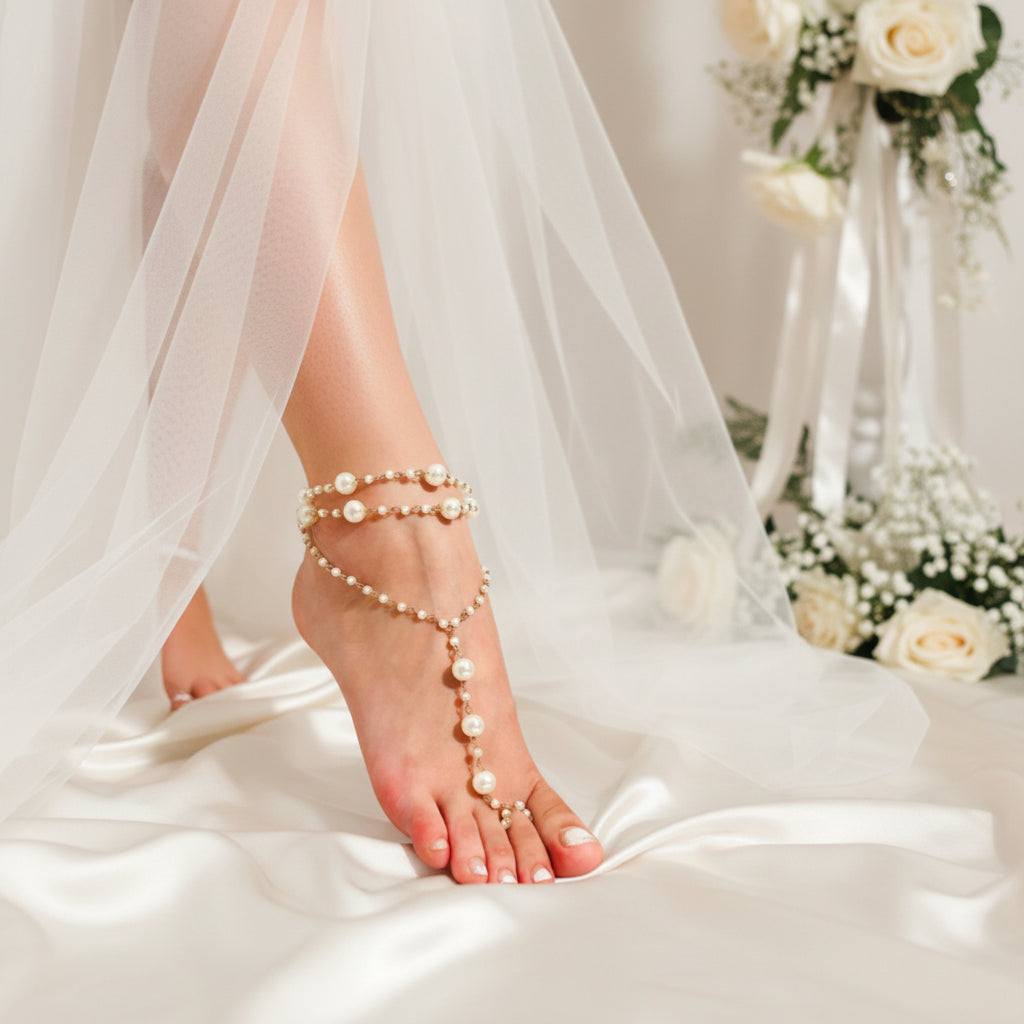 Wedding barefoot sandals, bridal barefoot sandals wedding bottomless sandals,bridal footless sandals beach wedding pearl barefoot sandals