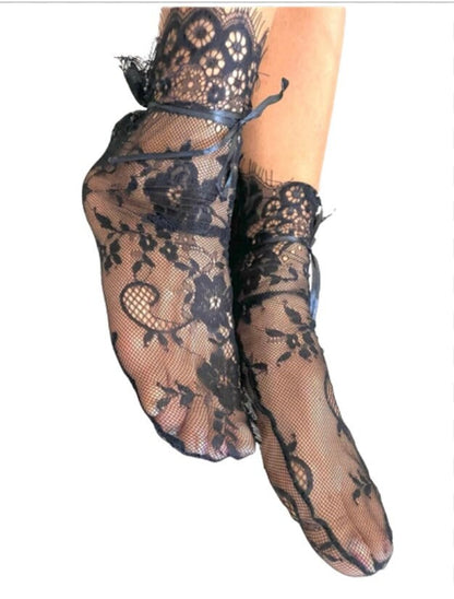 Lace socks , fishnet ankle socks, lingerie socks, socks for heels, black net socks