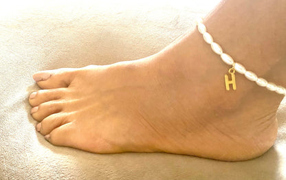 Pearl anklet, custom anklet for women, anklet with initial