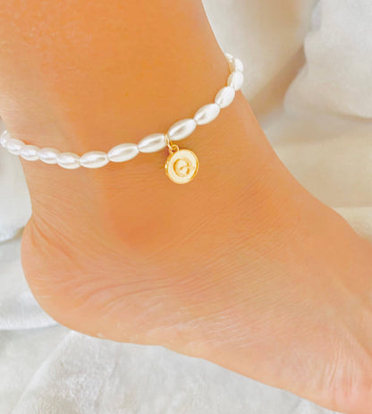 Personalized anklet ,freshwater pearl anklet , anklet with initial, bridesmaid anklet