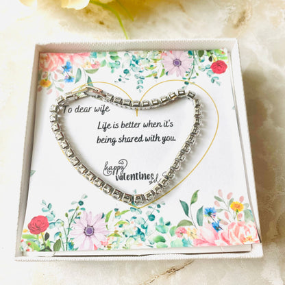 Tennis bracelet for Valentine’s Day gift,Dainty tennis bracelet for wife,Valentine’s day  message card jewelry ,bracelet gift for her