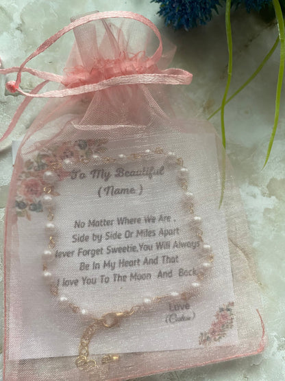 Freshwater pearl anklet gift for wife birthday with personalized message