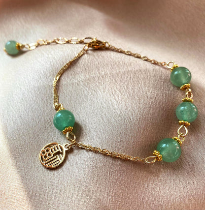 Jade crystal bracelet,Emerald crystal bracelet, Green crystal bead bracelet,bead bracelet,14k gold bracelet,Fengshui Bracelet