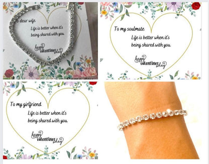 Tennis bracelet for Valentine’s Day gift,Dainty tennis bracelet for wife,Valentine’s day  message card jewelry ,bracelet gift for her
