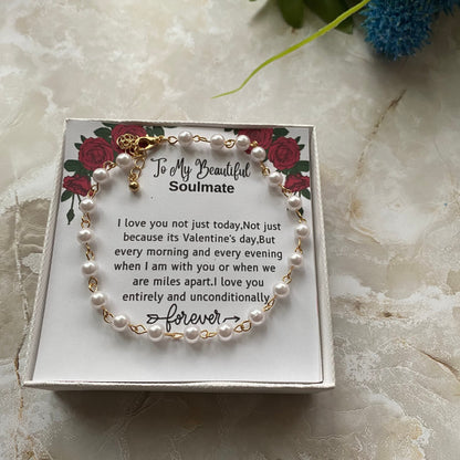 To my soulmate gift, Message card jewelry for wife.foot jewelry gift for wife, pearl anklet for wife,Valentines day jewelry,anklet for her