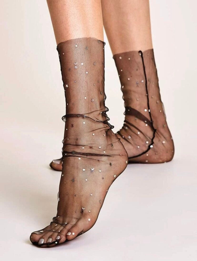Mesh net socks, net socks , glitter socks , stylish socks for women,tulle socks