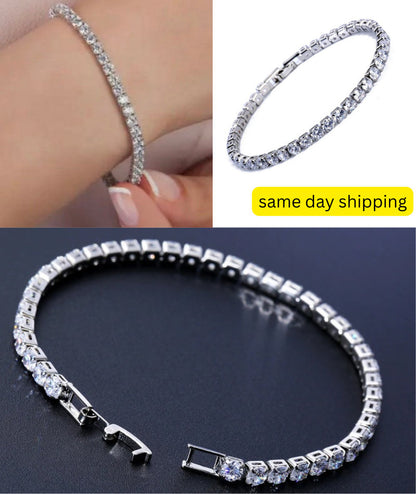Tennis Bracelet CZ~Bridal eternity Bracelet~Dainty Tennis Bracelet~Last minute gift for women~Every day bracelet~Sterling silver bracelet