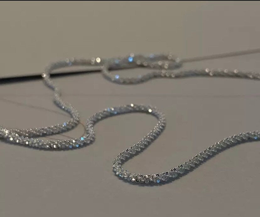 Sparkling necklace 925 sterling silver choker chain dainty chain best gift for girl birthday gift for mom jewelry gift