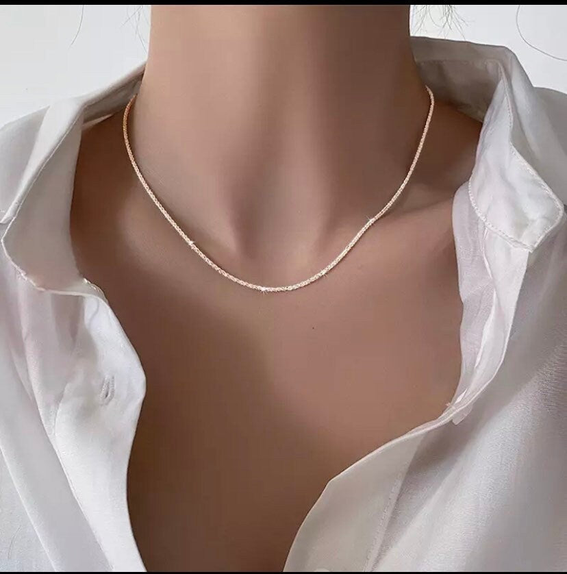 Sparkling necklace 925 sterling silver choker chain dainty chain best gift for girl birthday gift for mom jewelry gift