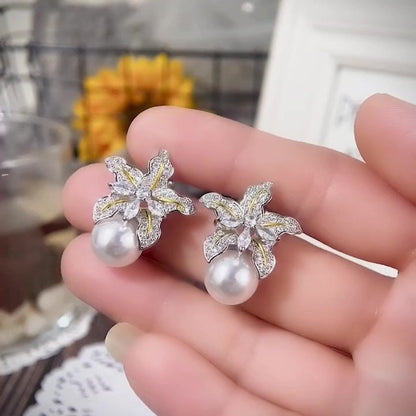 Statement Earrings with Pearls,Big stud earrings for brides Crystal earrings With pearl Big Bridal Earrings Partywear Earrings Gift for her