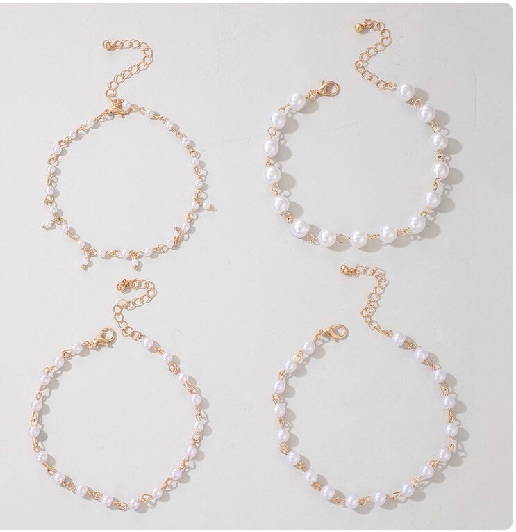Pearl anklet layered anklet set gold anklet with pearl beach jewelry wedding jewelry summer anklet gift for her