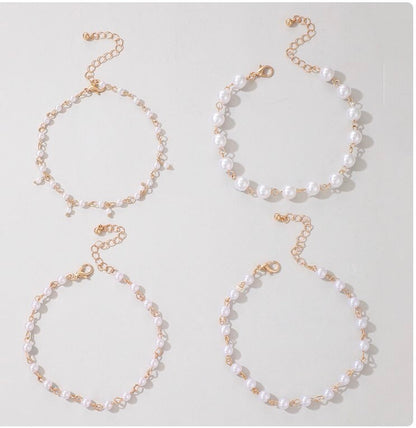 Pearl anklet layered anklet set gold anklet with pearl beach jewelry wedding jewelry summer anklet gift for her