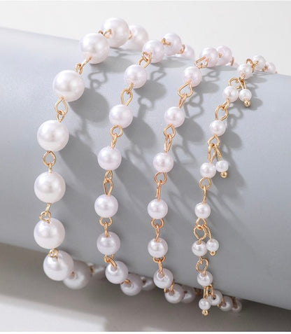 Pearl anklet layered anklet set gold anklet with pearl beach jewelry wedding jewelry summer anklet gift for her