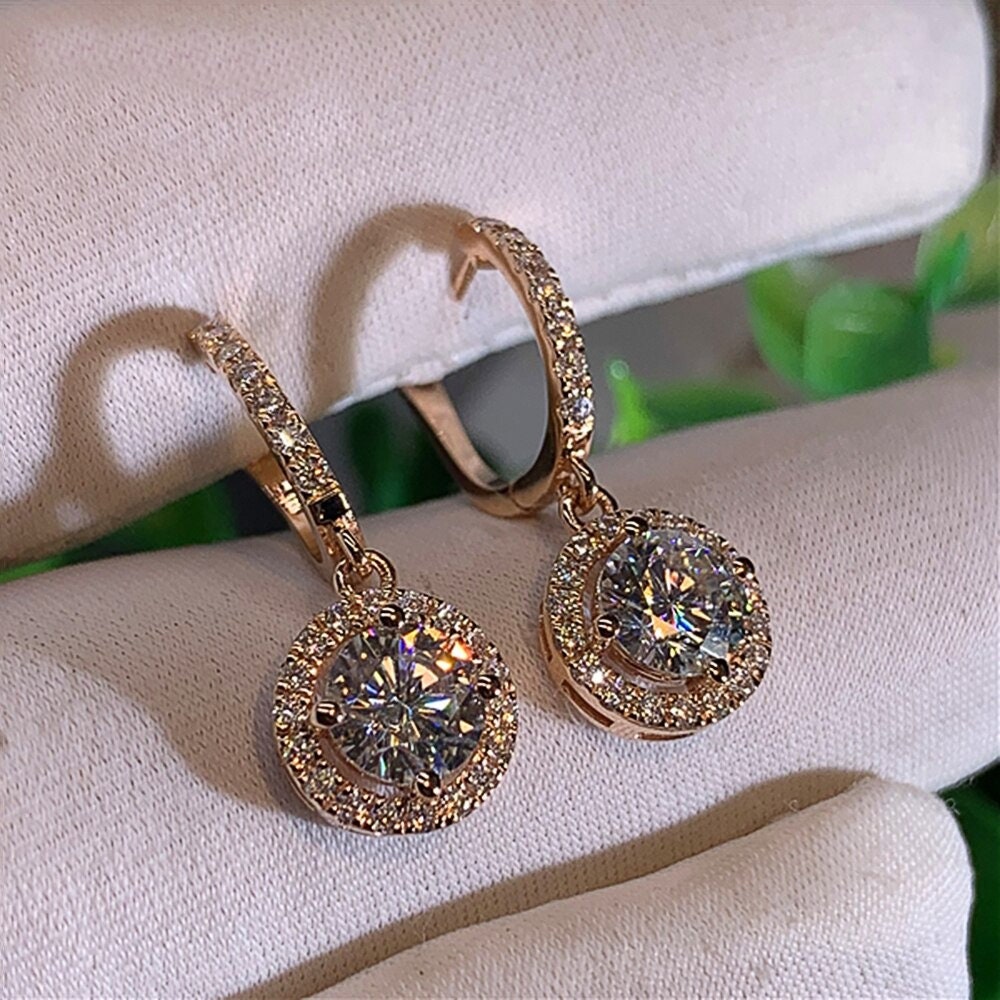 Huggie Drop Earrings Diamond Hoop earrings with  Pave Diamond Dangle Earrings Prom Jewelry CZ Engagement Wedding Jewelry Gift last minute