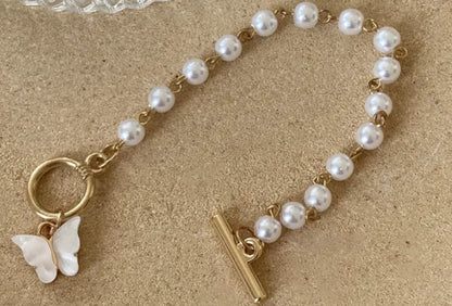 Handmade pearl Bracelet with Butterfly  charm Bracelet with  Pearl Bracelet for Flower Girl Bridesmaid Gift For Wedding Favor Under 15