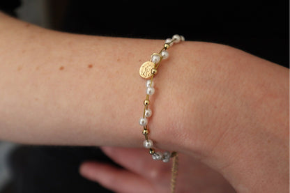 Gold plated pearl bracelet with charm , Pearl bracelet minimalist charm bracelet gift idea for best friend Same day shipping gift special