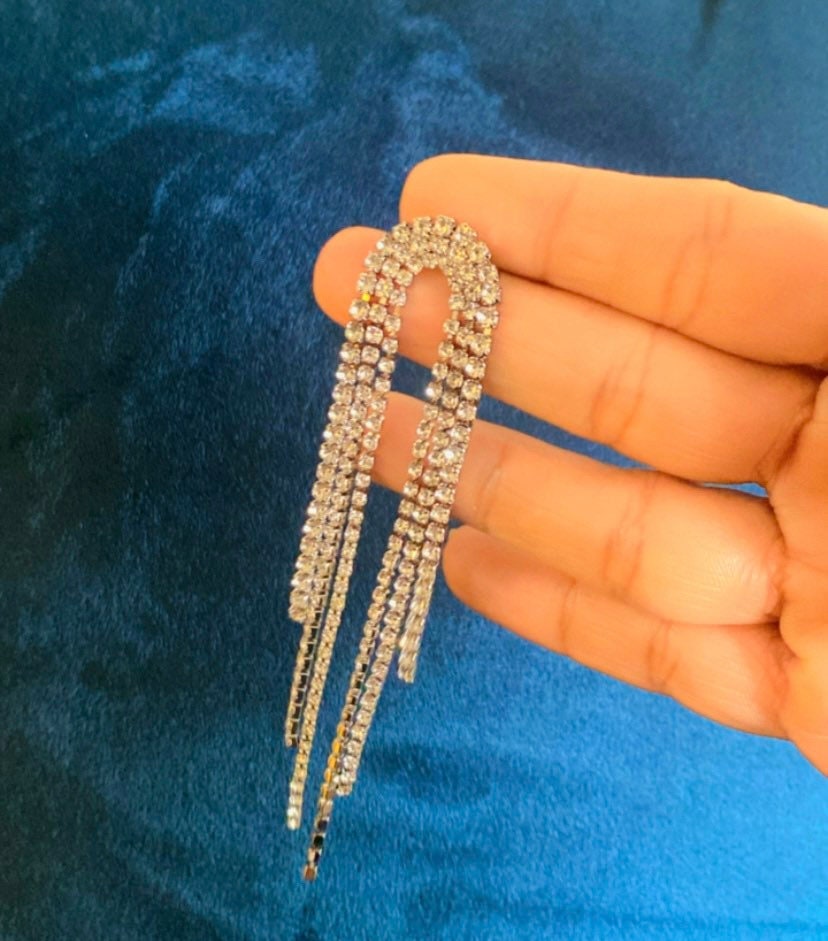 Long tassel Earrings CZ Fringe Earrings formal wear  prom earrings crystal bridesmaid earrings long Prom Earrings statement Crystal earrings