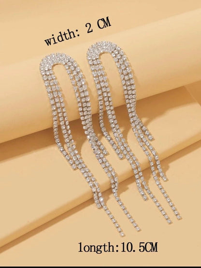 Long tassel Earrings CZ Fringe Earrings formal wear  prom earrings crystal bridesmaid earrings long Prom Earrings statement Crystal earrings
