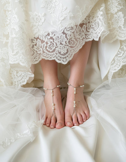 Pearl barefoot sandals, silver pearl barefoot sandals,Gold pearl barefoot sandals,beach bride barefoot sandals,bridal anklet