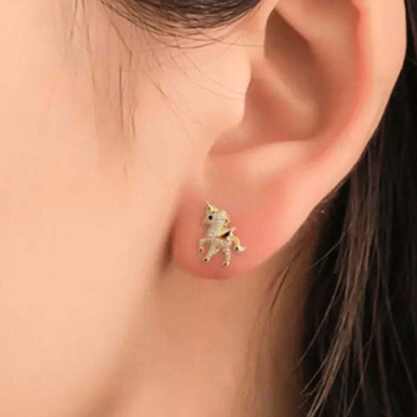 Unicorn stud earrings,Unicorn studs Gold plated unicorn stud earrings flower girl earrings.Animal earring, Tiny unicorn earrings