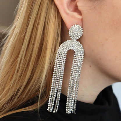 Long dangle earrings,Long tassel earrings,Tassel earrings rhinestones, Night out jewelry, Prom earrings,Tassel drop earrings,Wedding Jewelry