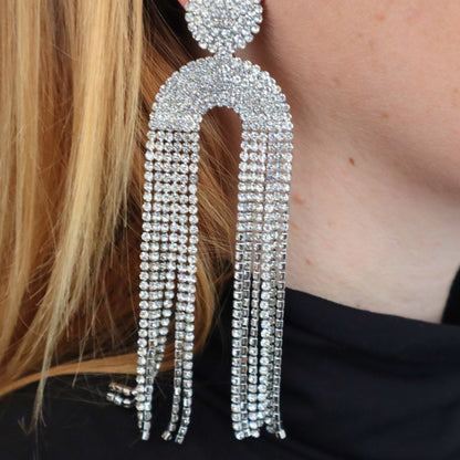 Long dangle earrings,Long tassel earrings,Tassel earrings rhinestones, Night out jewelry, Prom earrings,Tassel drop earrings,Wedding Jewelry