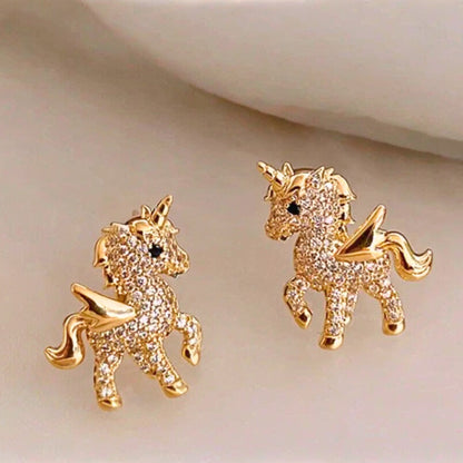 Unicorn stud earrings,Unicorn studs Gold plated unicorn stud earrings flower girl earrings.Animal earring, Tiny unicorn earrings