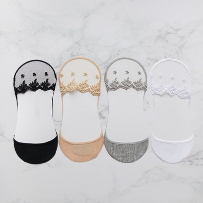 No show socks Sheer Lace Socks ,Embroidery Socks Sheer net socks Beige lace women socks