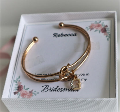 Bridesmaid gift,Bridesmaid Proposal Box,Personalized Bridesmaid gift ,Will you be my bridesmaid,Initial Tie Knot Bracelet,Maid of Honor Gift