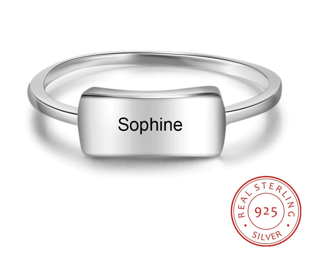 Personalized 925 Sterling Silver Engraved Bar Ring