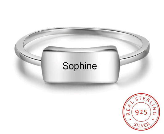 Personalized 925 Sterling Silver Engraved Bar Ring