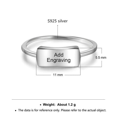 Personalized 925 Sterling Silver Engraved Bar Ring