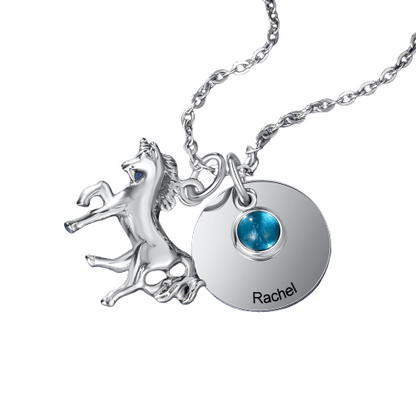 Customized horse pendant with birthstone-horse pendant personalized necklace-Equestrian Necklace