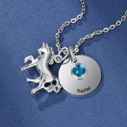 Customized horse pendant with birthstone-horse pendant personalized necklace-Equestrian Necklace