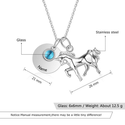 Customized horse pendant with birthstone-horse pendant personalized necklace-Equestrian Necklace