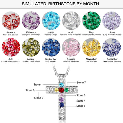 Sterling silver  Cross Necklace with 7 birthstones