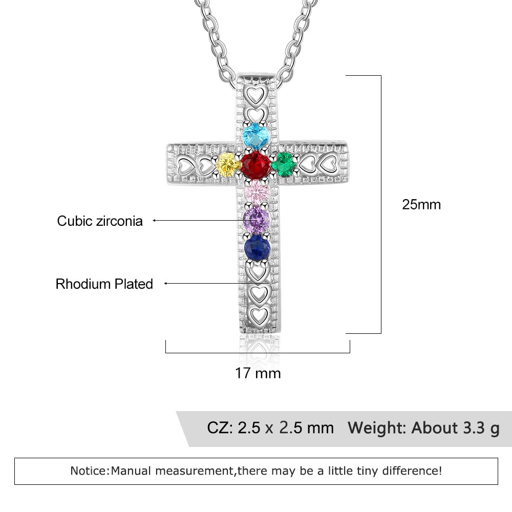 Sterling silver  Cross Necklace with 7 birthstones