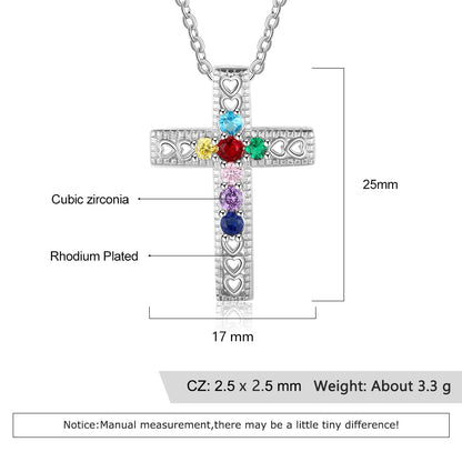 Sterling silver  Cross Necklace with 7 birthstones
