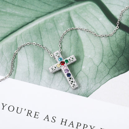 Sterling silver  Cross Necklace with 7 birthstones