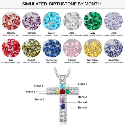Sterling silver  Cross Necklace with 7 birthstones