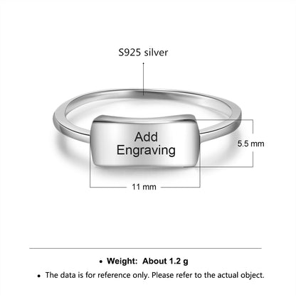 Personalized 925 Sterling Silver Engraved Bar Ring