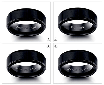 Matte black band for Men -Tantalum ring for men with inside engraving